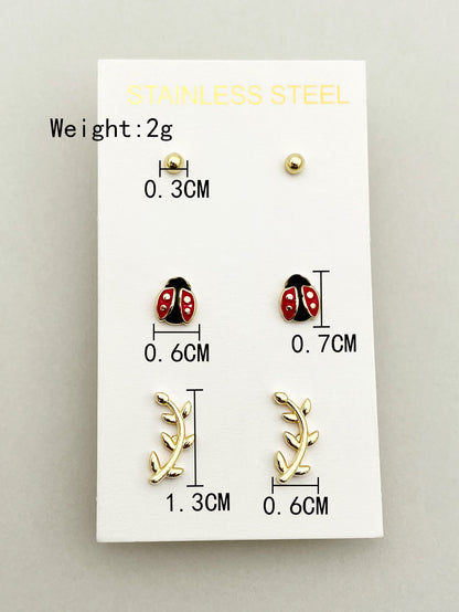 1 Set Casual Simple Style Commute Heart Shape Beetles Eye Enamel Plating Inlay Stainless Steel Artificial Pearls Zircon Gold Plated Ear Studs