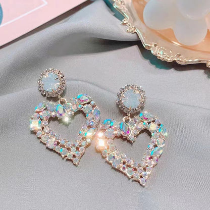 1 Pair Simple Style Heart Shape Inlay Alloy Zircon Drop Earrings