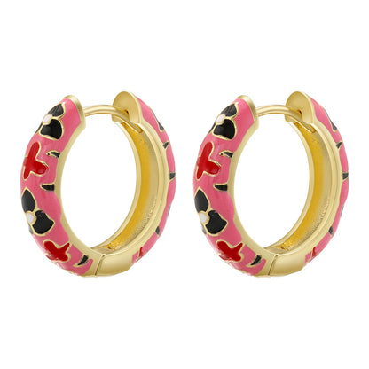 1 Pair Ig Style Elegant Sweet Flower Enamel Plating Copper 18k Gold Plated Hoop Earrings