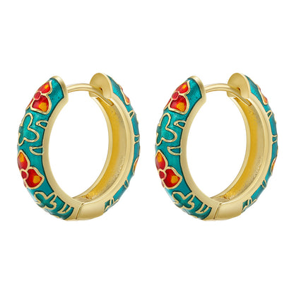 1 Pair Ig Style Elegant Sweet Flower Enamel Plating Copper 18k Gold Plated Hoop Earrings