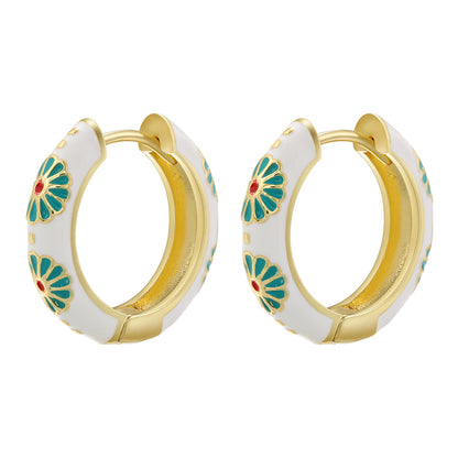 1 Pair Elegant Sweet Pastoral Flower Enamel Plating Copper 18k Gold Plated Earrings