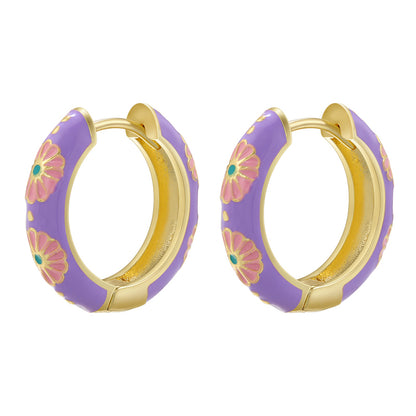 1 Pair Elegant Sweet Pastoral Flower Enamel Plating Copper 18k Gold Plated Earrings