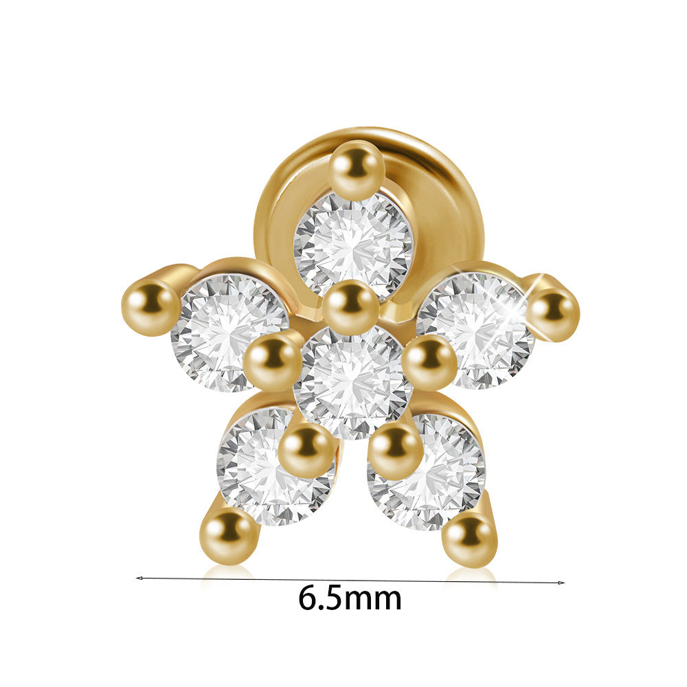 Novelty Heart Shape Stainless Steel Plating Inlay Zircon Lip Stud Ear Studs