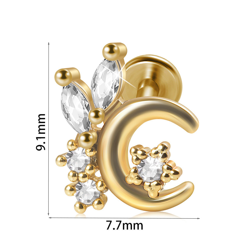 Novelty Heart Shape Stainless Steel Plating Inlay Zircon Lip Stud Ear Studs