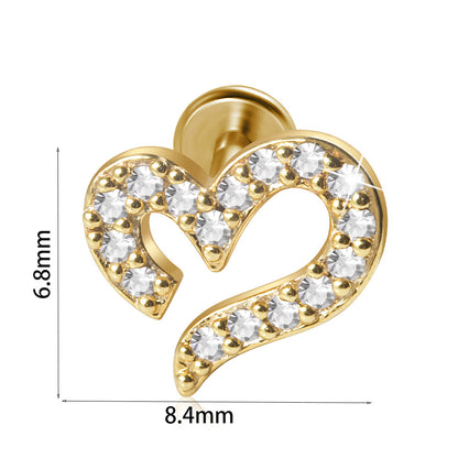 Novelty Heart Shape Stainless Steel Plating Inlay Zircon Lip Stud Ear Studs