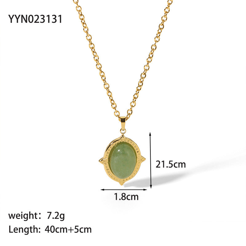 Simple Style Round Stainless Steel Titanium Steel Inlay Natural Stone Pendant Necklace