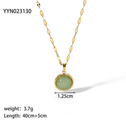 Simple Style Round Stainless Steel Titanium Steel Inlay Natural Stone Pendant Necklace