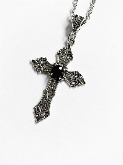 Retro Punk Cross Alloy Inlay Gem Unisex Pendant Necklace