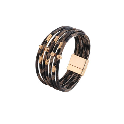 Retro Leopard Pu Leather Copper Unisex Bangle