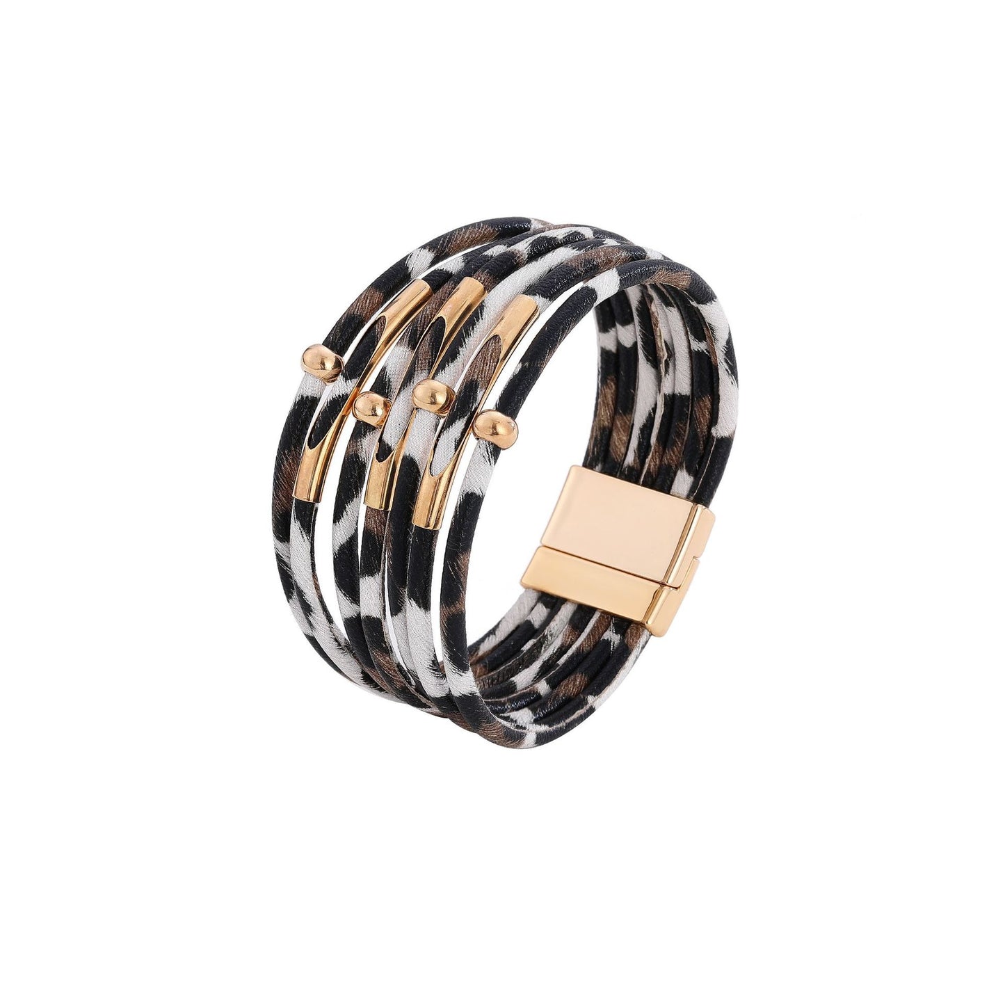 Retro Leopard Pu Leather Copper Unisex Bangle