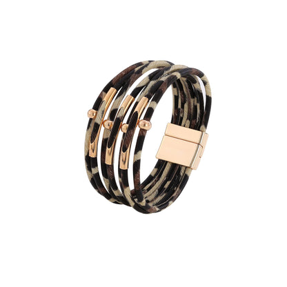 Retro Leopard Pu Leather Copper Unisex Bangle