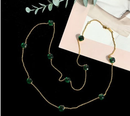 Modern Style Geometric Artificial Crystal Copper Plating Long Necklace