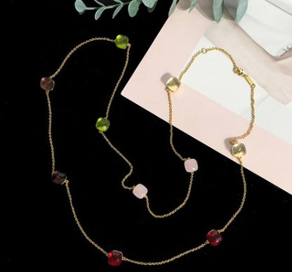 Modern Style Geometric Artificial Crystal Copper Plating Long Necklace