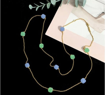 Modern Style Geometric Artificial Crystal Copper Plating Long Necklace