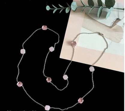 Modern Style Geometric Artificial Crystal Copper Plating Long Necklace