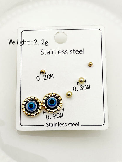 1 Set Casual Simple Style Commute Heart Shape Beetles Eye Enamel Plating Inlay Stainless Steel Artificial Pearls Zircon Gold Plated Ear Studs