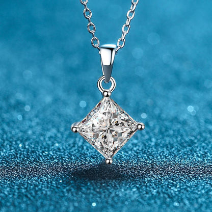 Simple Style Square Sterling Silver Moissanite Pendant Necklace In Bulk