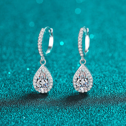 Elegant Water Droplets Sterling Silver Moissanite Zircon Drop Earrings In Bulk