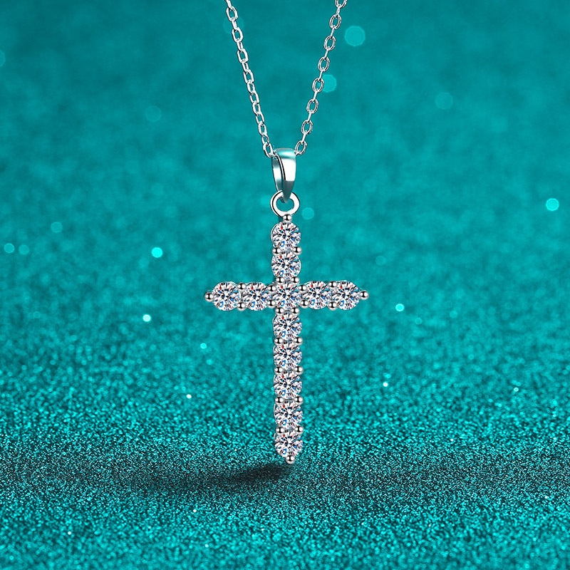 Ethnic Style Cross Sterling Silver Moissanite Pendant Necklace In Bulk