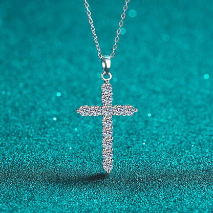 Ethnic Style Cross Sterling Silver Moissanite Pendant Necklace In Bulk