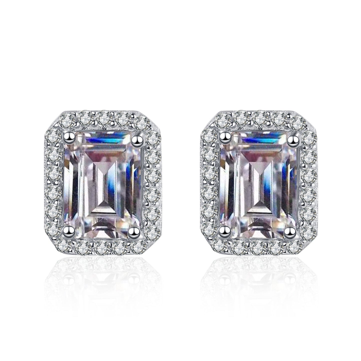 Elegant Shiny Rectangle Sterling Silver Moissanite Zircon Ear Studs In Bulk