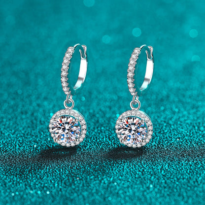 Luxurious Sweet Round Sterling Silver Moissanite Zircon Drop Earrings In Bulk