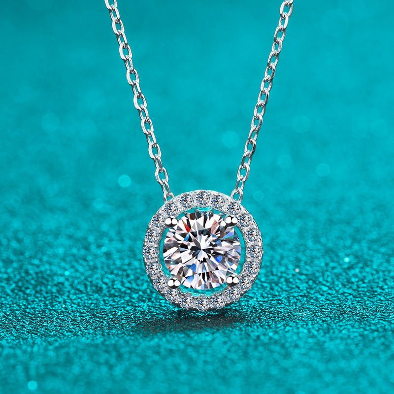 Glam Round Sterling Silver Moissanite Zircon Necklace In Bulk