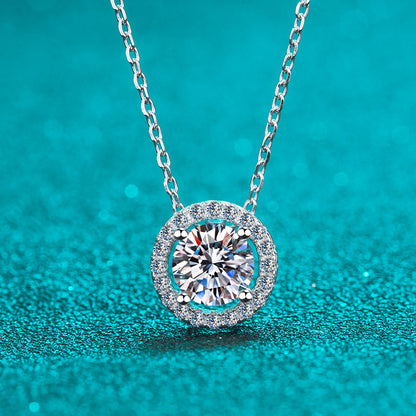 Glam Round Sterling Silver Moissanite Zircon Necklace In Bulk