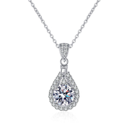 Elegant Water Droplets Sterling Silver Moissanite Zircon Pendant Necklace In Bulk