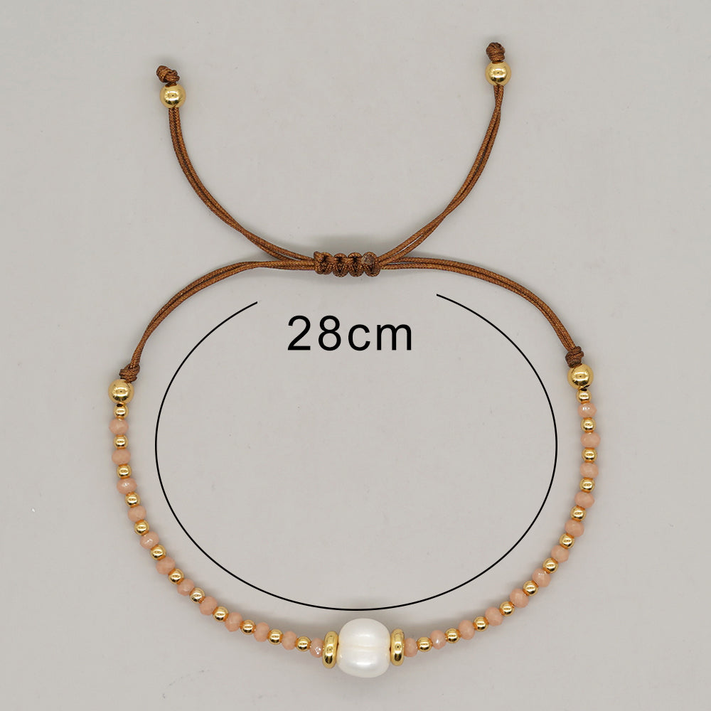 Casual Simple Style Round Artificial Crystal Freshwater Pearl Beaded Drawstring Braid Bracelets