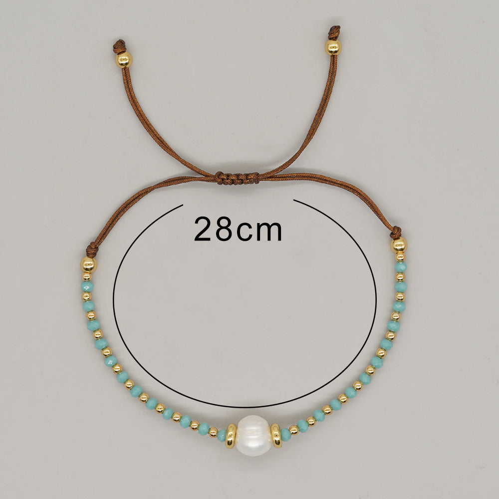 Casual Simple Style Round Artificial Crystal Freshwater Pearl Beaded Drawstring Braid Bracelets