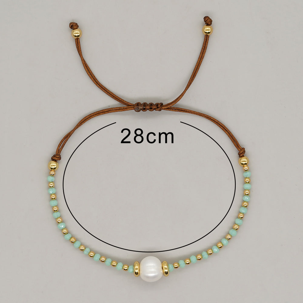 Casual Simple Style Round Artificial Crystal Freshwater Pearl Beaded Drawstring Braid Bracelets