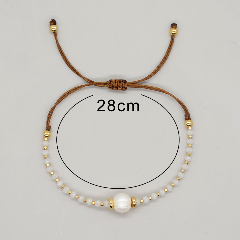 Casual Simple Style Round Artificial Crystal Freshwater Pearl Beaded Drawstring Braid Bracelets