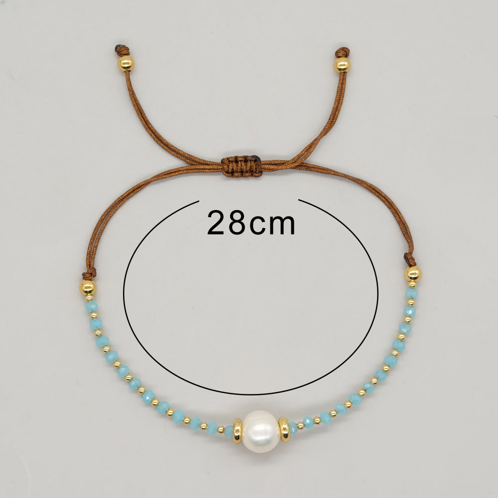 Casual Simple Style Round Artificial Crystal Freshwater Pearl Beaded Drawstring Braid Bracelets