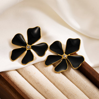 1 Pair Ig Style Flower Enamel Stainless Steel Ear Studs