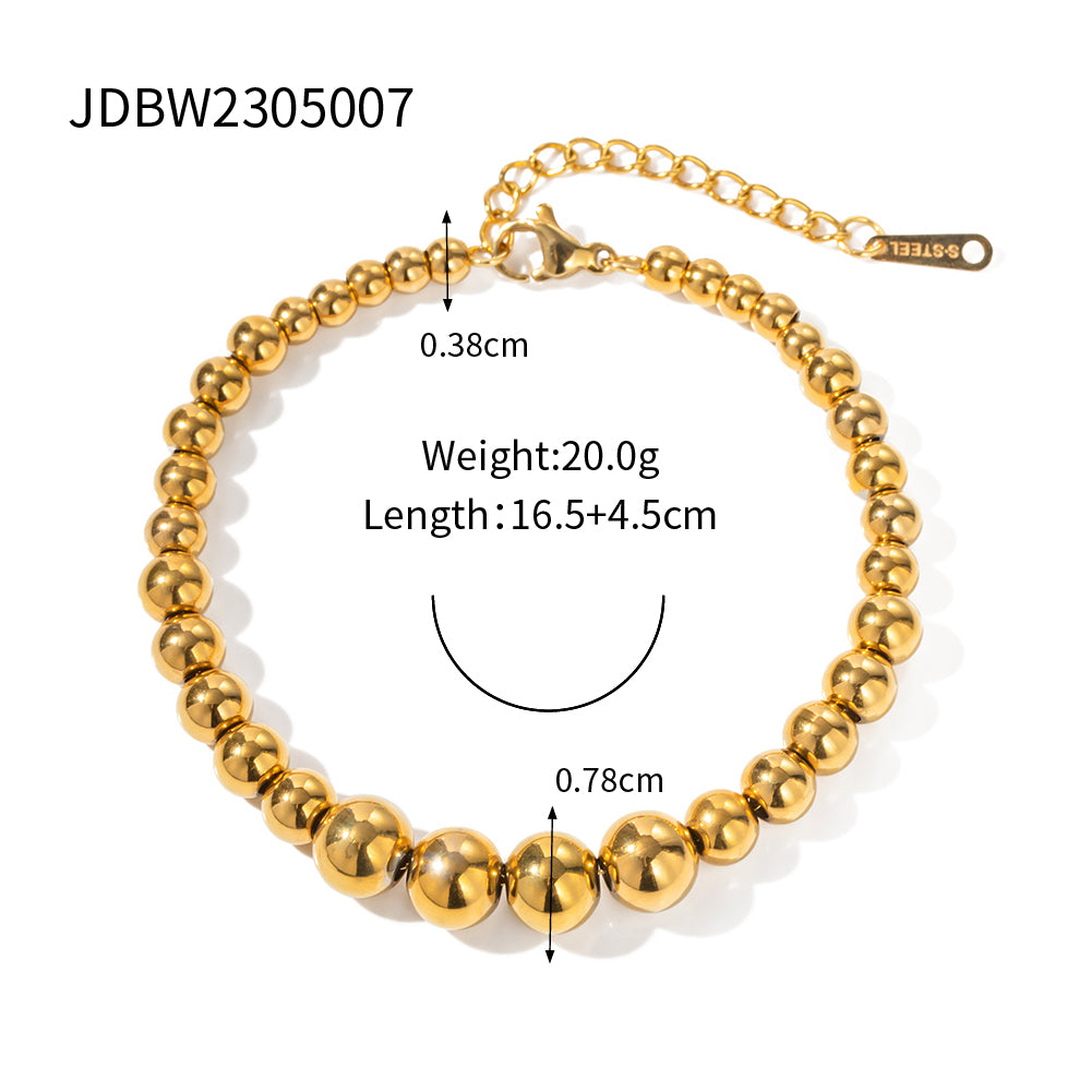 Commute Round Stainless Steel Beaded Plating 18k Gold Plated Bracelets