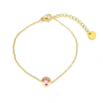 Elegant Simple Style Round Stainless Steel Plating Inlay Artificial Rhinestones 18k Gold Plated Bracelets