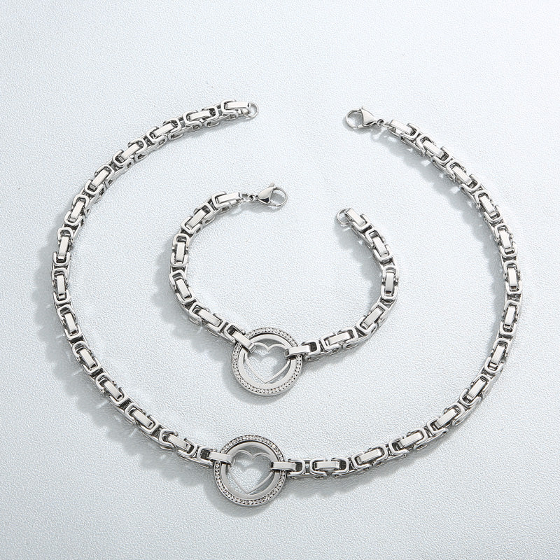 Wholesale Elegant Round Heart Shape Titanium Steel Plating Inlay Artificial Diamond Bracelets Necklace