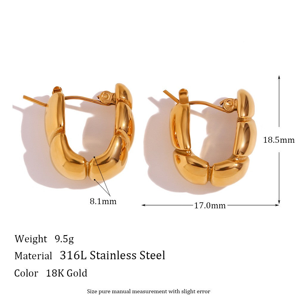 1 Pair Vintage Style Classic Style U Shape Semicircle Stripe Enamel Plating Inlay Stainless Steel Rhinestones 18k Gold Plated Earrings