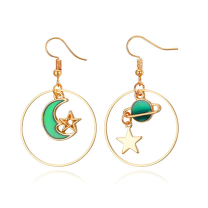 1 Pair Simple Style Star Moon Plating Inlay Alloy Artificial Gemstones Drop Earrings