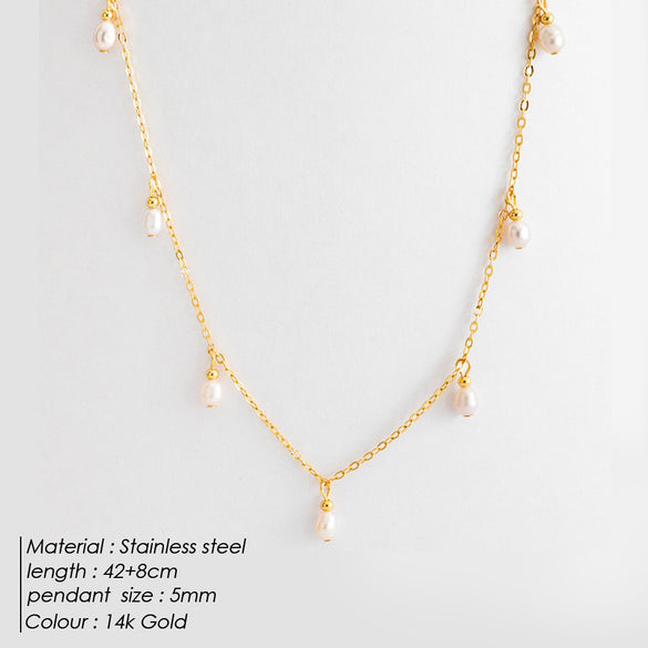 Wholesale Jewelry Elegant Solid Color Stainless Steel Imitation Pearl Plating Necklace