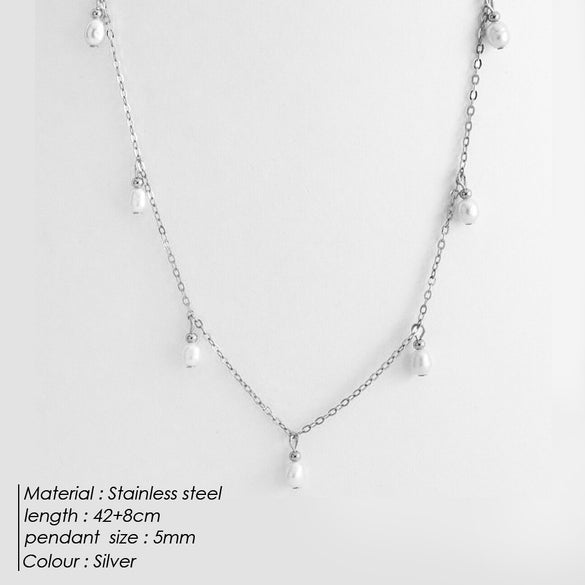 Wholesale Jewelry Elegant Solid Color Stainless Steel Imitation Pearl Plating Necklace