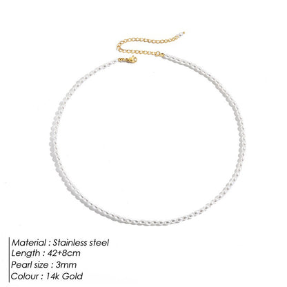 Elegant Round Stainless Steel Imitation Pearl Beaded Plating Necklace