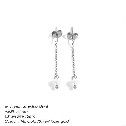 1 Pair Elegant Simple Style Geometric Plating Stainless Steel Freshwater Pearl Drop Earrings