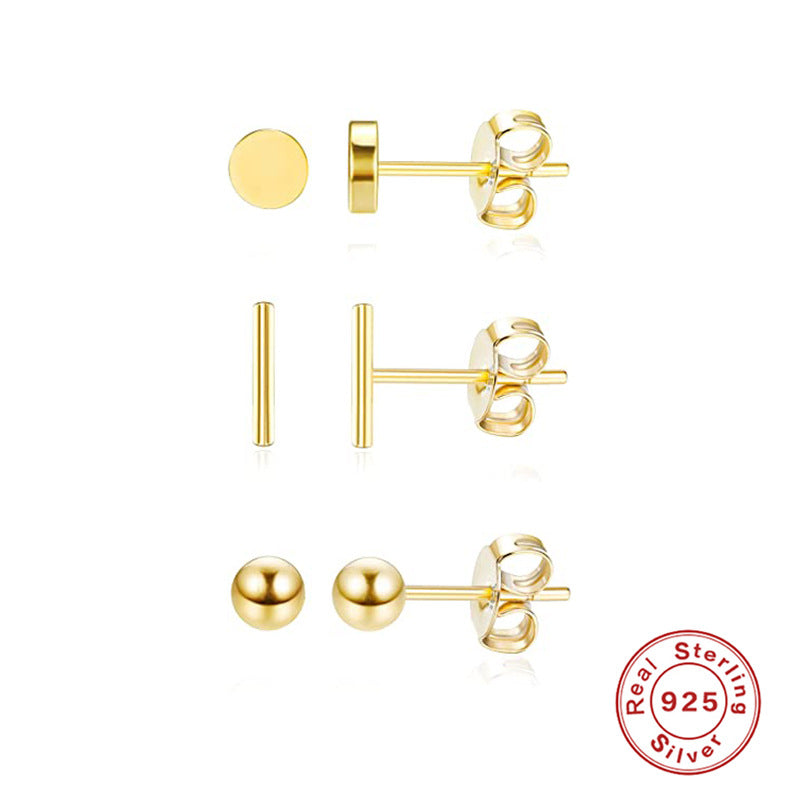 1 Set Simple Style Solid Color Plating Sterling Silver 18k Gold Plated Ear Studs