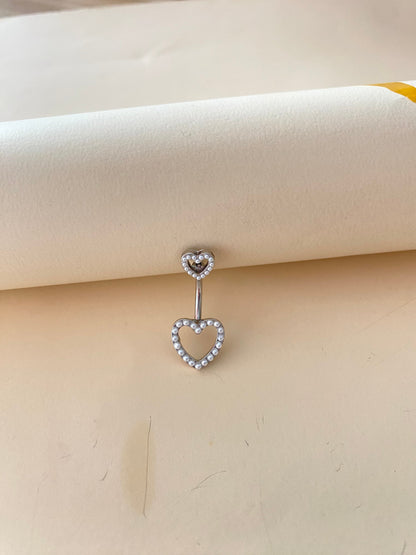 Casual Simple Style Heart Shape Stainless Steel Alloy Plating Hollow Out Inlay Artificial Pearls White Gold Plated Belly Ring