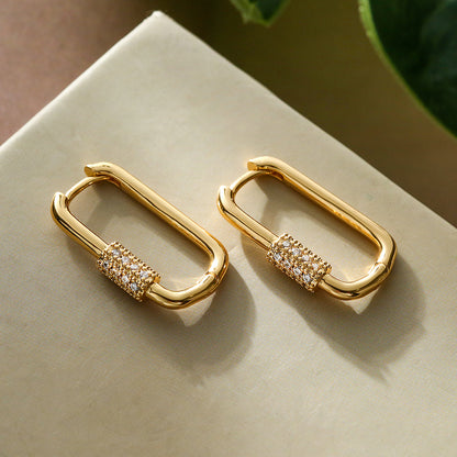 1 Pair Simple Style Commute Rectangle Plating Inlay Copper Zircon 18k Gold Plated Earrings