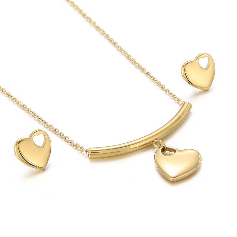 Streetwear Heart Shape Titanium Steel Plating 18k Gold Plated Earrings Necklace