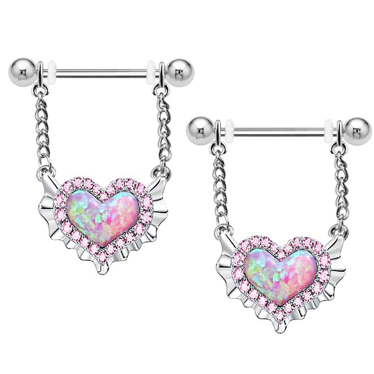 Casual Heart Shape Stainless Steel Plating Inlay Artificial Gemstones Nipple Ring Belly Ring Nose Ring