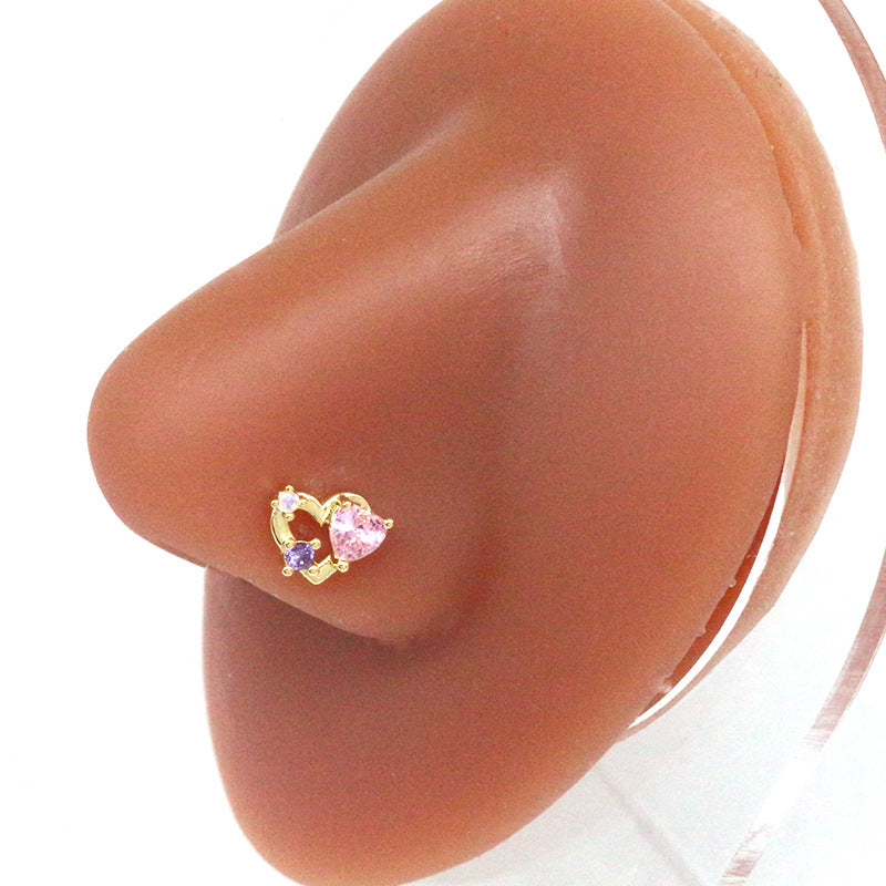 Casual Heart Shape Stainless Steel Plating Inlay Zircon Nose Ring